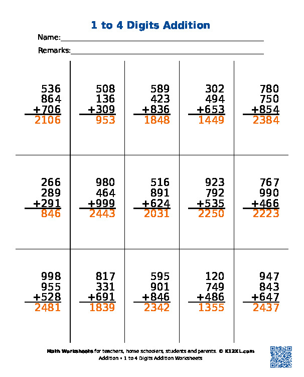 Додавання чисел з 1-4 цифрами