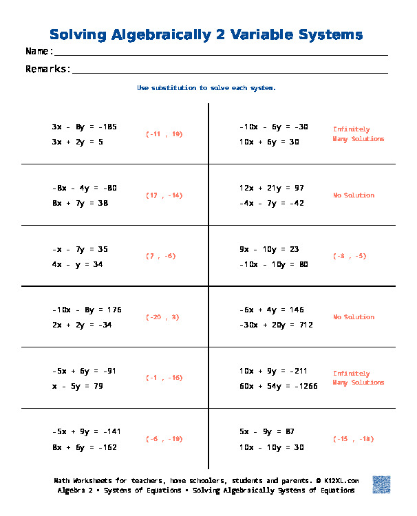 Алгебраїчне розв'язування систем рівнянь з двома змінними