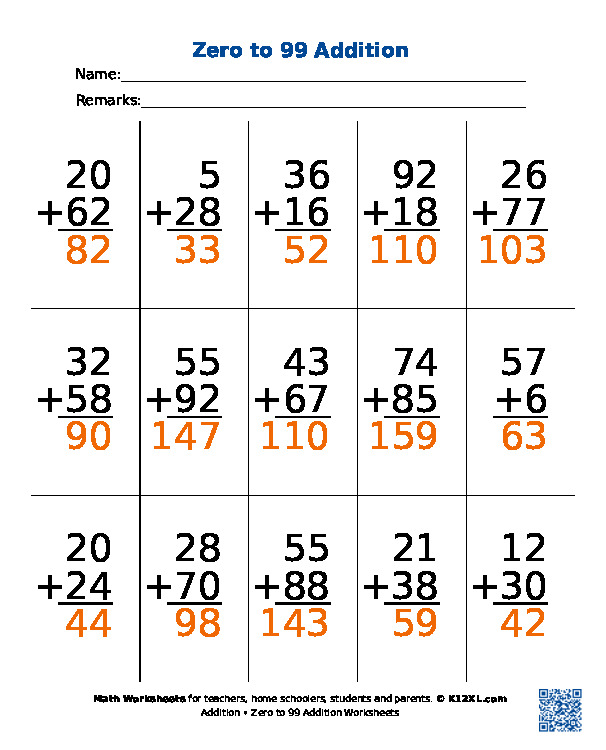 Додавання від нуля до 99