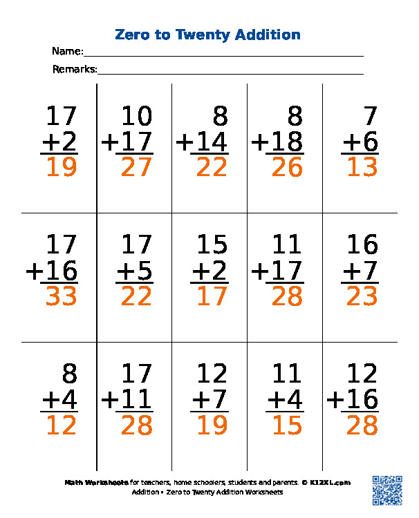 Додавання від нуля до двадцяти